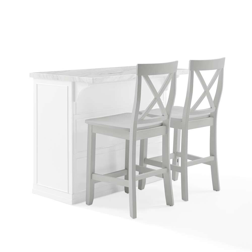 Crosley Furniture - Cutler Faux Marble Top Kitchen Island W/X-Back Stools White/Gray - Kitchen Island & 2 Stools - KF30095WH-GY veiw 8