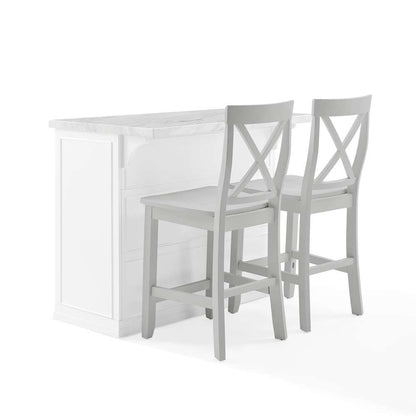 Crosley Furniture - Cutler Faux Marble Top Kitchen Island W/X-Back Stools White/Gray - Kitchen Island & 2 Stools - KF30095WH-GY veiw 8