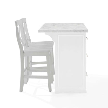 Crosley Furniture - Cutler Faux Marble Top Kitchen Island W/X-Back Stools White/Gray - Kitchen Island & 2 Stools - KF30095WH-GY veiw 9