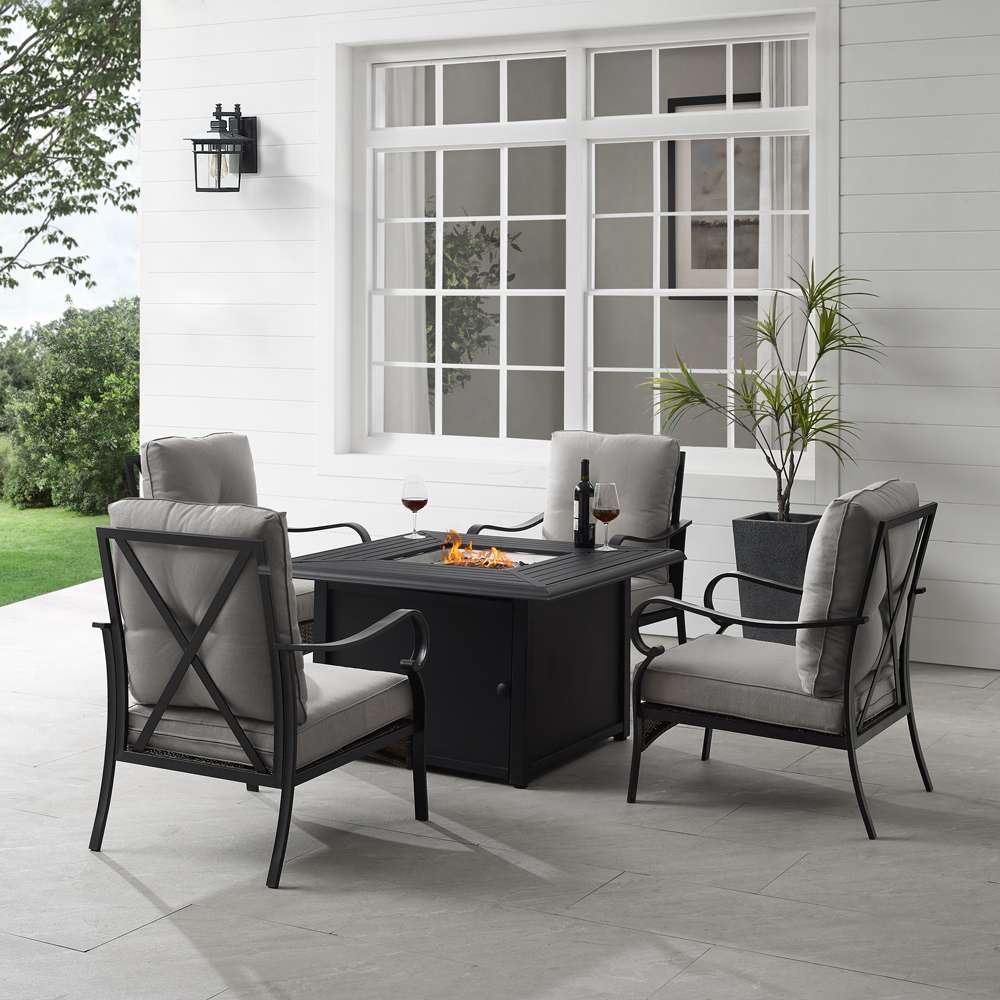 Crosley Furniture - Dahlia 5Pc Outdoor Metal Conversation Set W/ Fire Table Taupe/Matte Black - Dante Fire Table & 4 Armchairs - KO70354MB-TE_CLOSEOUT veiw 1