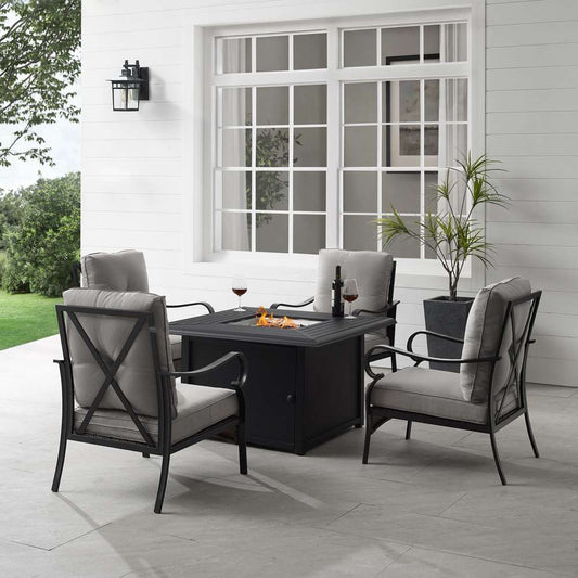 Crosley Furniture - Dahlia 5Pc Outdoor Metal Conversation Set W/ Fire Table Taupe/Matte Black - Dante Fire Table & 4 Armchairs - KO70354MB-TE_CLOSEOUT veiw 1