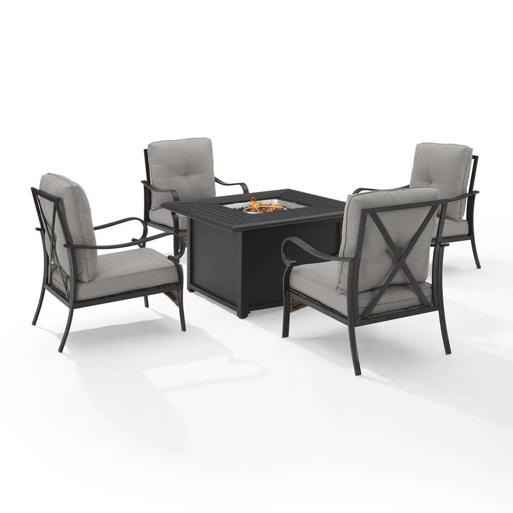 Crosley Furniture - Dahlia 5Pc Outdoor Metal Conversation Set W/ Fire Table Taupe/Matte Black - Dante Fire Table & 4 Armchairs - KO70354MB-TE_CLOSEOUT veiw 2