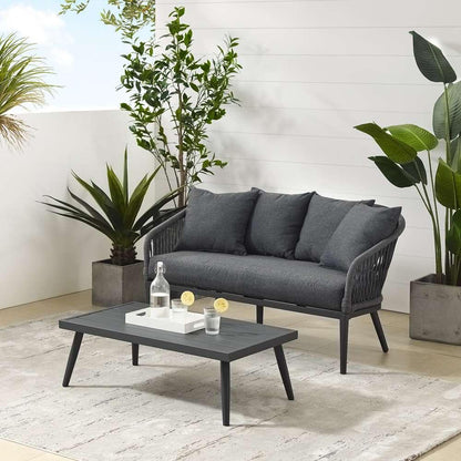 Crosley Furniture - Dover 2Pc Outdoor Rope Conversation Set Charcoal/Matte Black - Loveseat & Coffee Table - CO7330MB-CL_CLOSEOUT veiw 1
