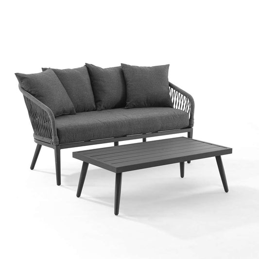 Crosley Furniture - Dover 2Pc Outdoor Rope Conversation Set Charcoal/Matte Black - Loveseat & Coffee Table - CO7330MB-CL_CLOSEOUT veiw 2