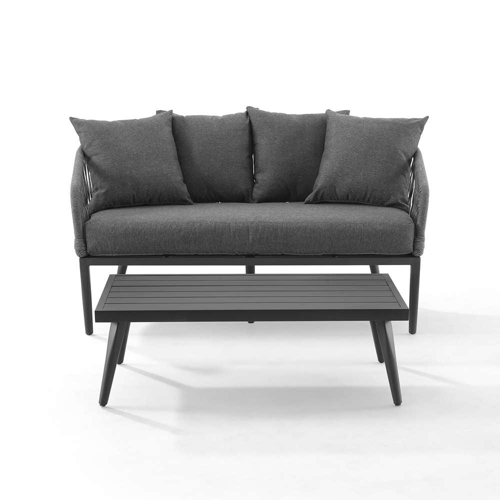 Crosley Furniture - Dover 2Pc Outdoor Rope Conversation Set Charcoal/Matte Black - Loveseat & Coffee Table - CO7330MB-CL_CLOSEOUT veiw 3