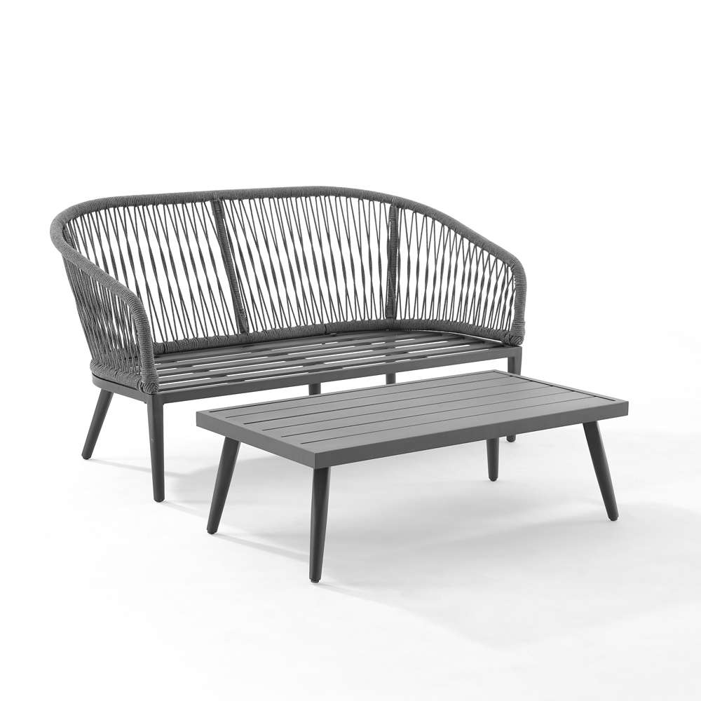 Crosley Furniture - Dover 2Pc Outdoor Rope Conversation Set Charcoal/Matte Black - Loveseat & Coffee Table - CO7330MB-CL_CLOSEOUT veiw 4