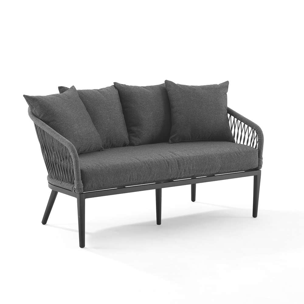 Crosley Furniture - Dover 2Pc Outdoor Rope Conversation Set Charcoal/Matte Black - Loveseat & Coffee Table - CO7330MB-CL_CLOSEOUT veiw 6
