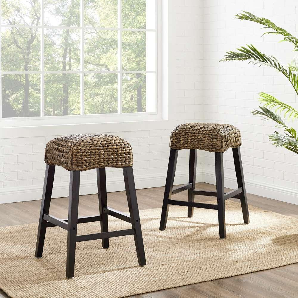 Crosley Furniture - Edgewater 2Pc Backless Counter Stool Set Seagrass/Darkbrown - 2 Stools - CF502527-SG veiw 1