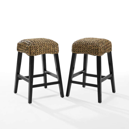 Crosley Furniture - Edgewater 2Pc Backless Counter Stool Set Seagrass/Darkbrown - 2 Stools - CF502527-SG veiw 2