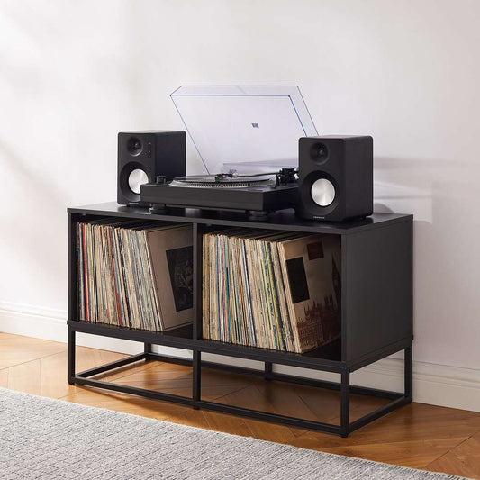 Crosley Furniture - Enzo Medium Record Storage Media Console Black - CF1126-BK veiw 2
