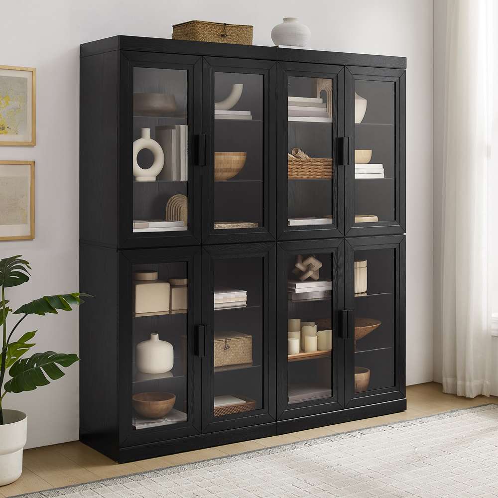 Crosley Furniture - Essen 2Pc Glass Door Kitchen Pantry Storage Cabinet Set Black - 2 Pantries - KF33065BK veiw 2