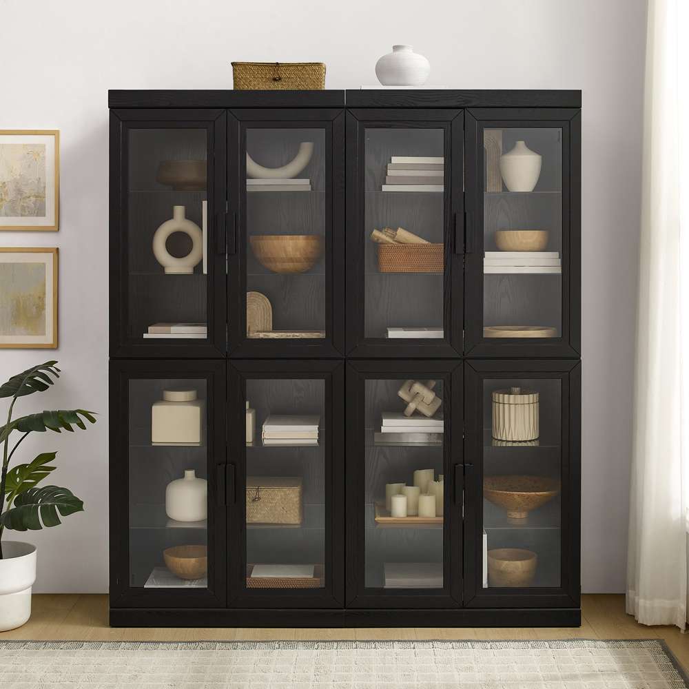 Crosley Furniture - Essen 2Pc Glass Door Kitchen Pantry Storage Cabinet Set Black - 2 Pantries - KF33065BK veiw 3