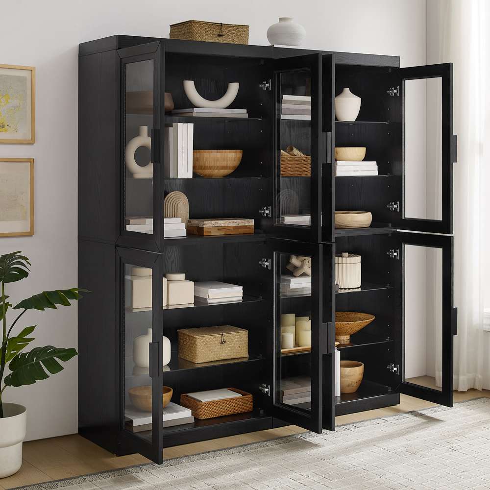 Crosley Furniture - Essen 2Pc Glass Door Kitchen Pantry Storage Cabinet Set Black - 2 Pantries - KF33065BK veiw 4