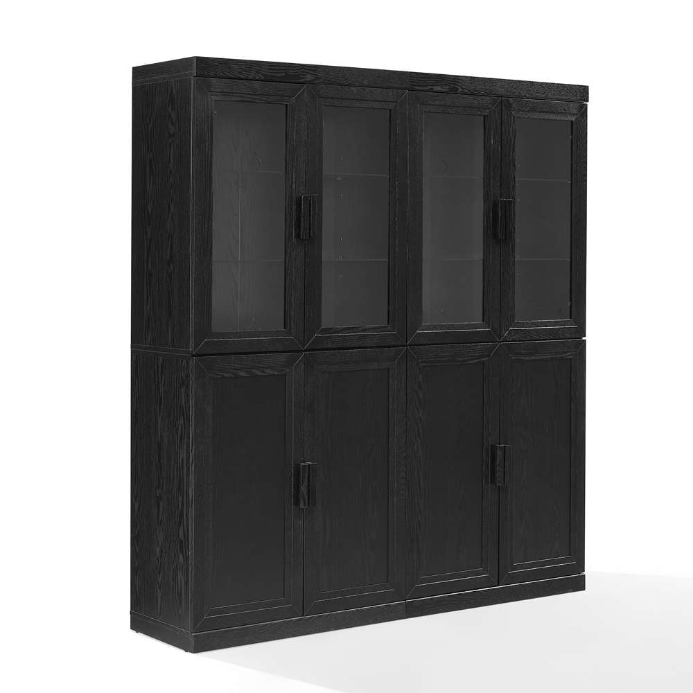 Crosley Furniture - Essen 2Pc Pantry Storage Cabinet W/Glass Door Hutch Set Black - 2 Pantries - KF33066BK veiw 1