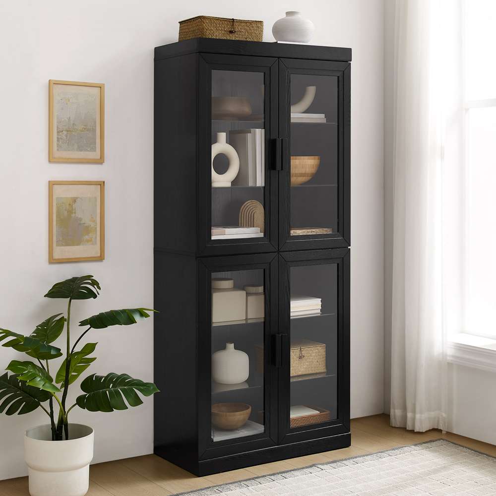 Crosley Furniture - Essen Glass Door Kitchen Pantry Storage Cabinet Black - KF33062BK veiw 2
