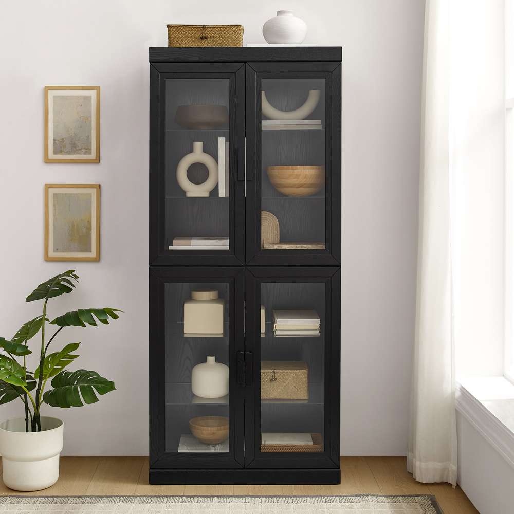 Crosley Furniture - Essen Glass Door Kitchen Pantry Storage Cabinet Black - KF33062BK veiw 3