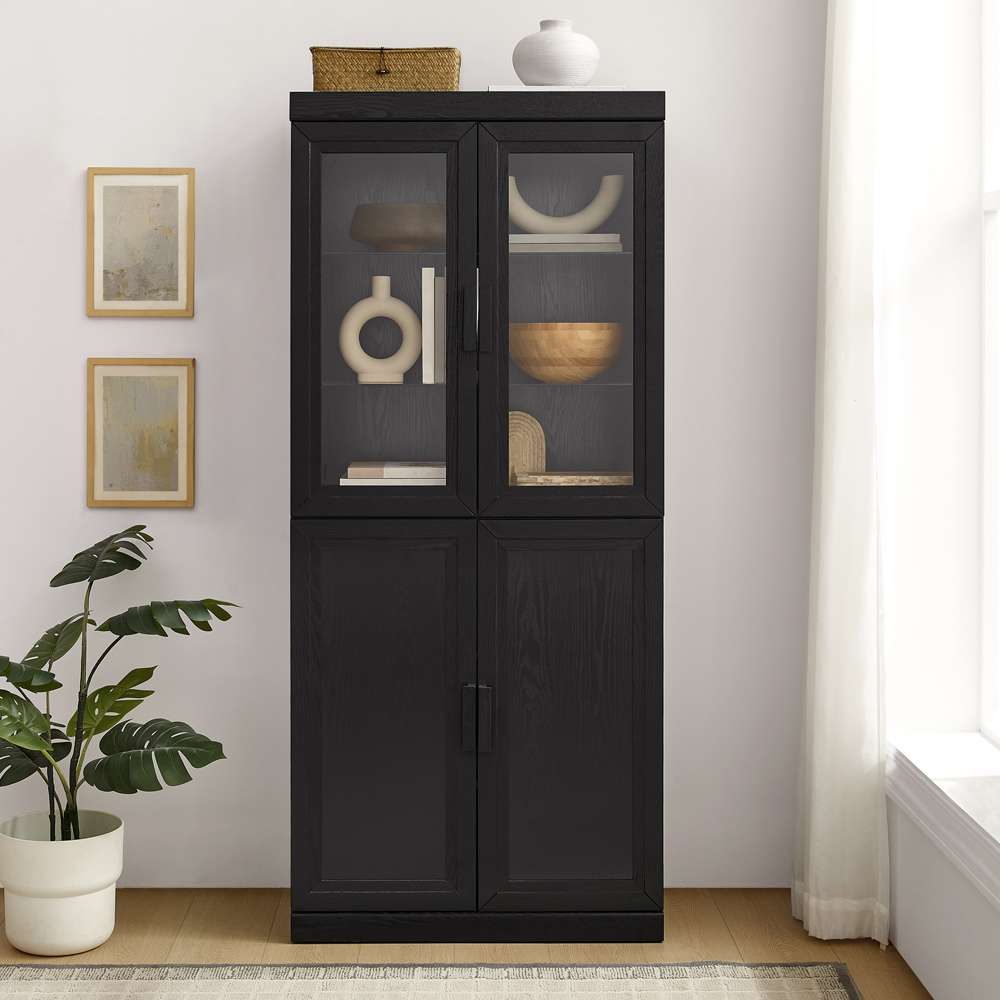 Crosley Furniture - Essen Pantry Storage Cabinet With Glass Door Hutch Black - KF33063BK veiw 3