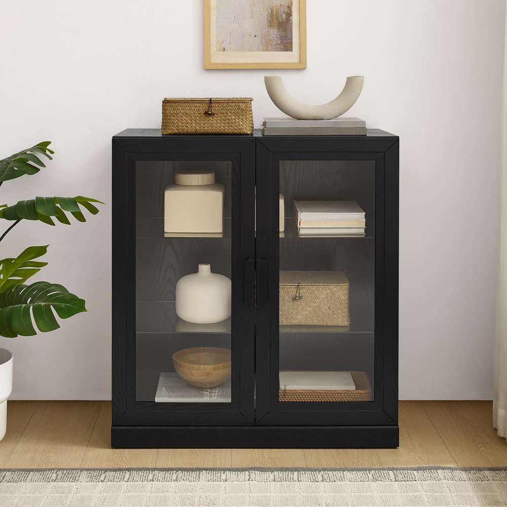 Crosley Furniture - Essen Stackable Glass Door Kitchen Pantry Storage Cabinet Black - CF3138-BK veiw 3