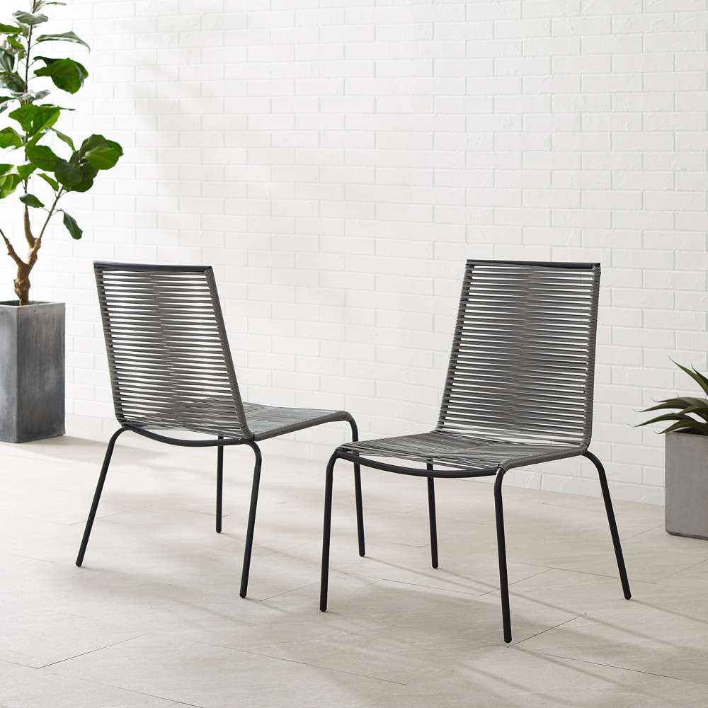 Crosley Furniture - Fenton 2Pc Outdoor Wicker Stackable Chair Set Gray/Matte Black - 2 Chairs - MO74965MB-GY veiw 1