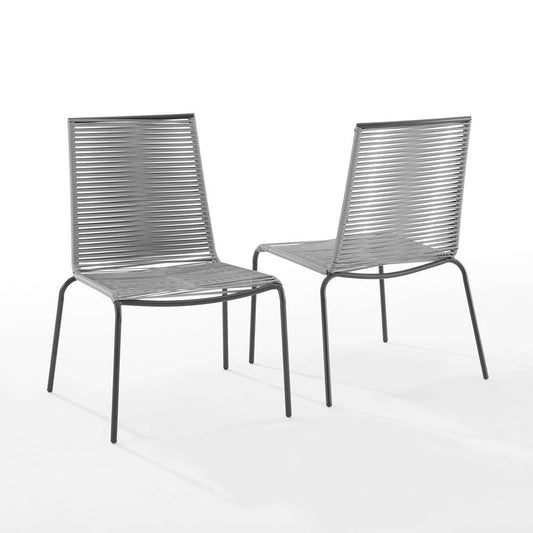 Crosley Furniture - Fenton 2Pc Outdoor Wicker Stackable Chair Set Gray/Matte Black - 2 Chairs - MO74965MB-GY veiw 2