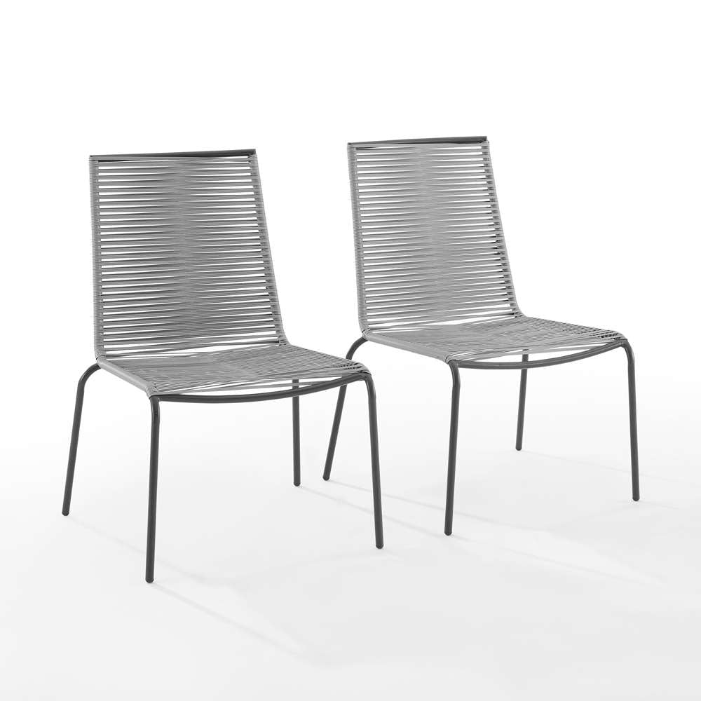 Crosley Furniture - Fenton 2Pc Outdoor Wicker Stackable Chair Set Gray/Matte Black - 2 Chairs - MO74965MB-GY veiw 3