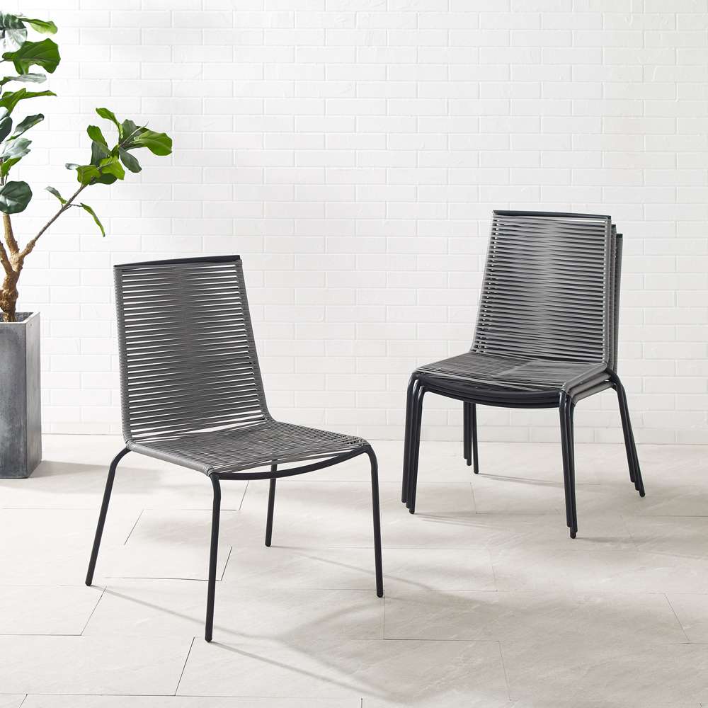 Crosley Furniture - Fenton 4Pc Outdoor Wicker Stackable Chair Set Gray/Matte Black - 4 Chairs - MO74966MB-GY veiw 1