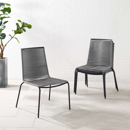 Crosley Furniture - Fenton 4Pc Outdoor Wicker Stackable Chair Set Gray/Matte Black - 4 Chairs - MO74966MB-GY veiw 1