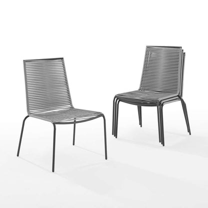 Crosley Furniture - Fenton 4Pc Outdoor Wicker Stackable Chair Set Gray/Matte Black - 4 Chairs - MO74966MB-GY veiw 2