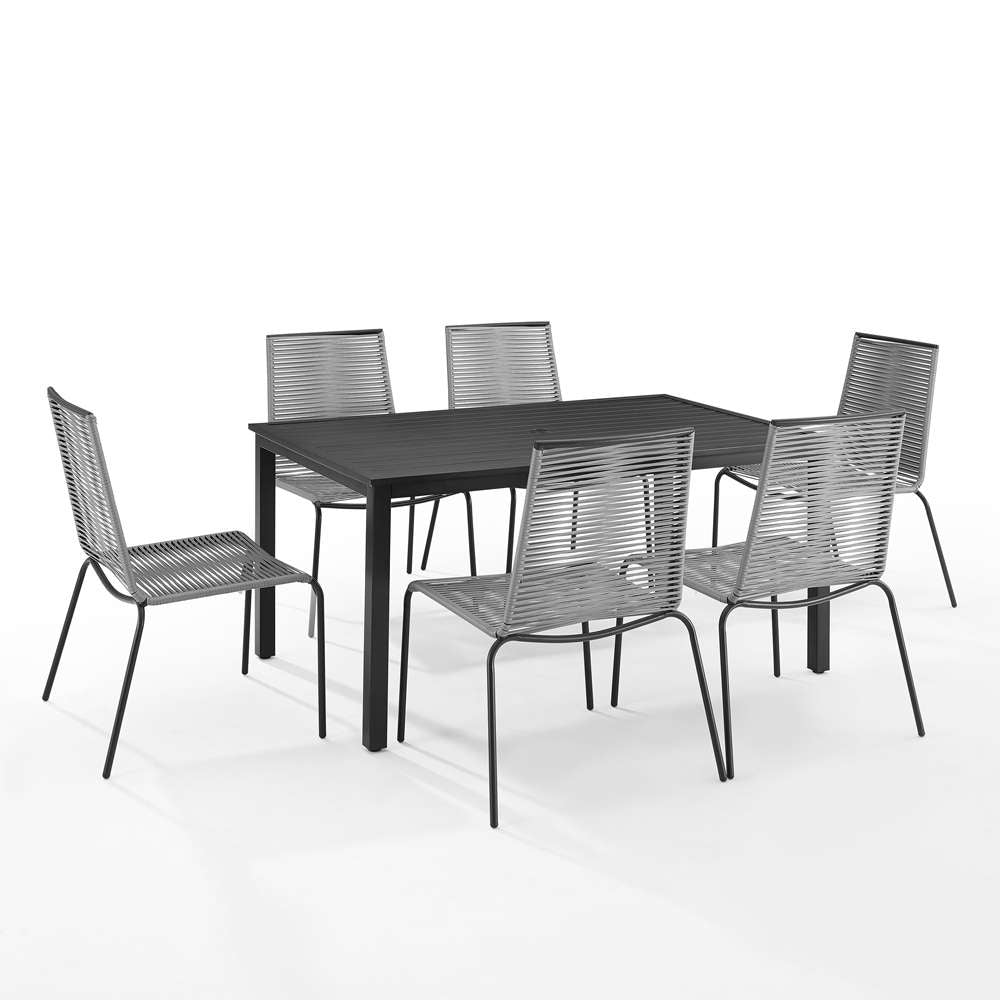 Crosley Furniture - Fenton 7Pc Outdoor Wicker/ Metal Dining Set Gray/Matte Black - Table & 6 Chairs - KO70283MB-GY veiw 2