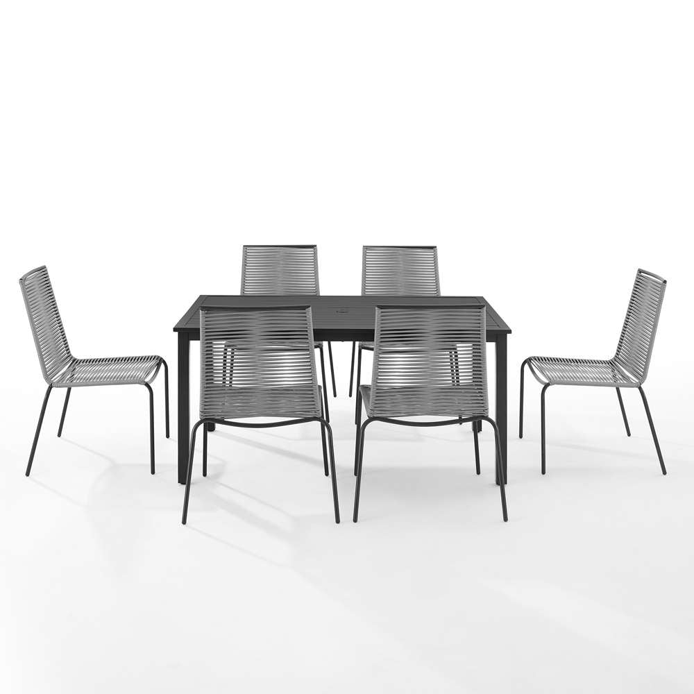 Crosley Furniture - Fenton 7Pc Outdoor Wicker/ Metal Dining Set Gray/Matte Black - Table & 6 Chairs - KO70283MB-GY veiw 3