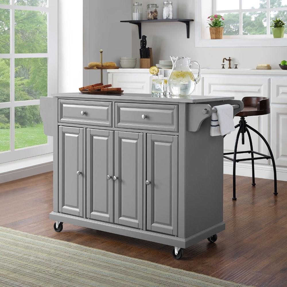 Crosley Furniture - Full Size Stainless Steel Top Kitchen Cart Gray/Stainless Steel - KF30002EGY veiw 6