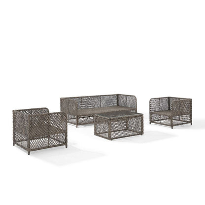 Crosley Furniture - Granite Bay 4Pc Wicker Outdoor Sofa Patio Furniture Set - Sofa, Coffee Table, & 2 Chairs - KO70364ST-CR view 1