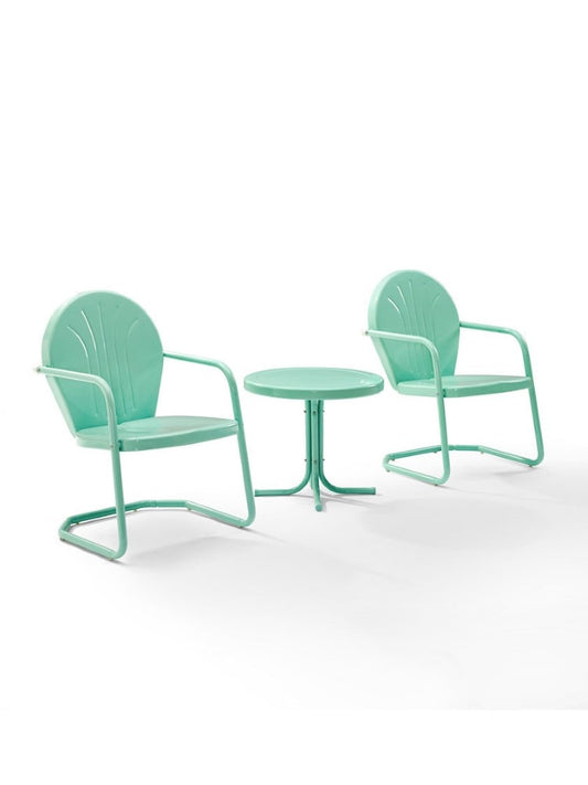 Crosley Furniture - Griffith 3 Piece Metal Outdoor Conversation Seating Set - Two Chairs in Aqua Finish With Side Table in Aqua - KO10004AQ veiw 1