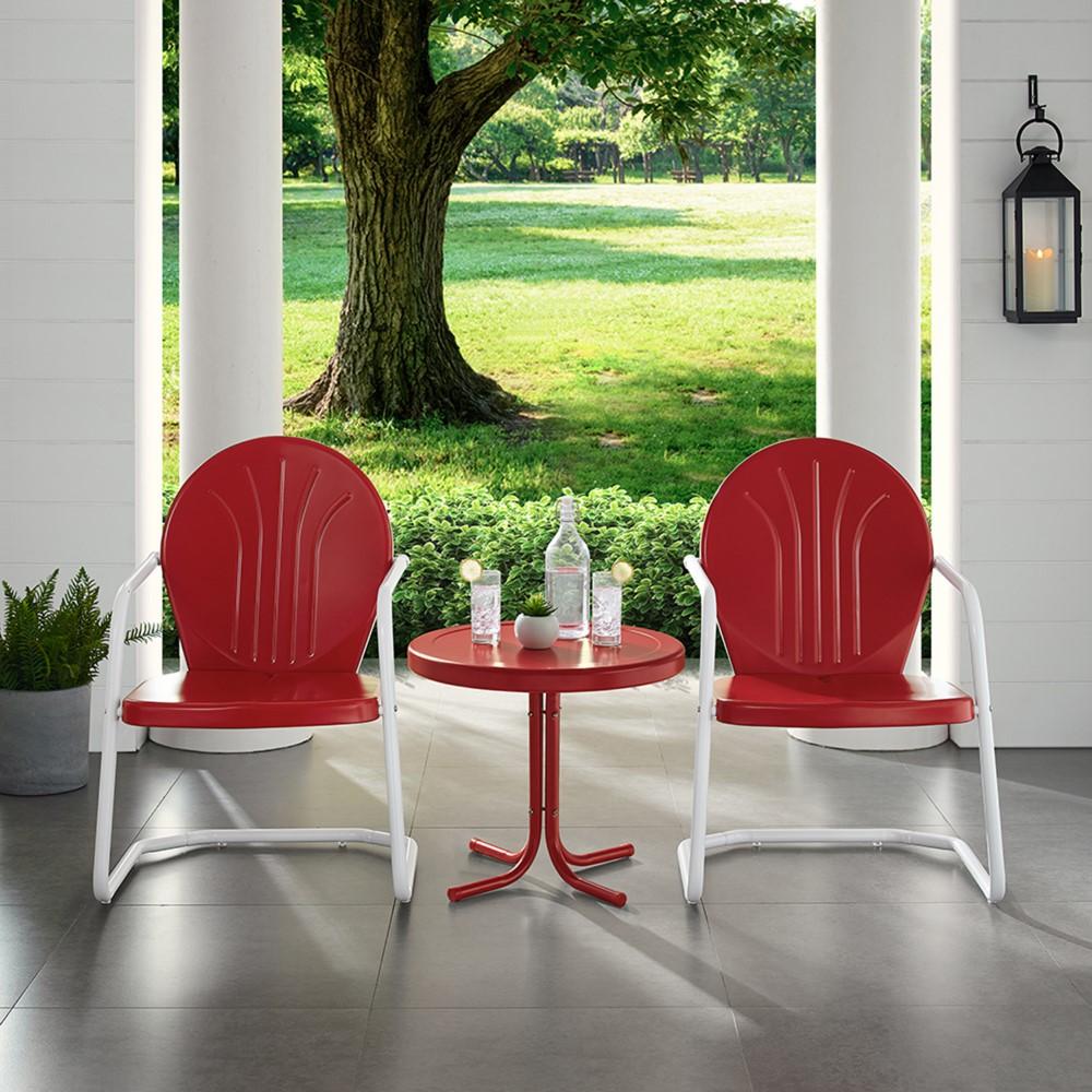 Crosley Furniture - Griffith 3 Piece Outdoor Chat Set Red/Red - 2 Chairs, Side Table - KO10004RE-RE veiw 3
