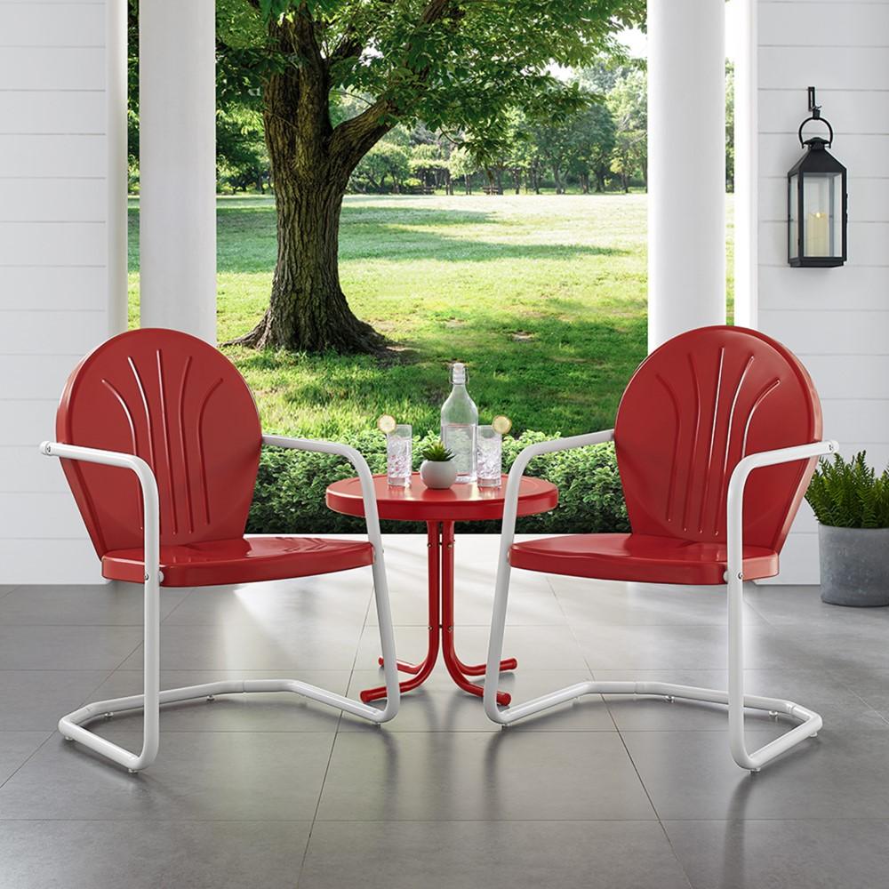 Crosley Furniture - Griffith 3 Piece Outdoor Chat Set Red/Red - 2 Chairs, Side Table - KO10004RE-RE veiw 4