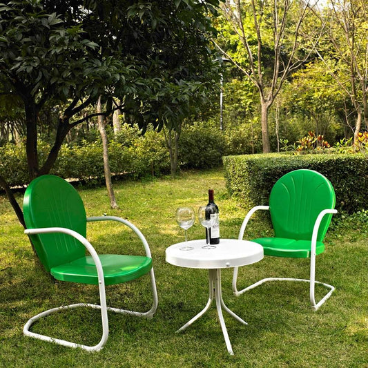 Crosley Furniture - Griffith 3 Piece Metal Outdoor Conversation Seating Set - Two Chairs in Grasshopper Green Finish with Side Table in White Finish - KO10004GR veiw 1