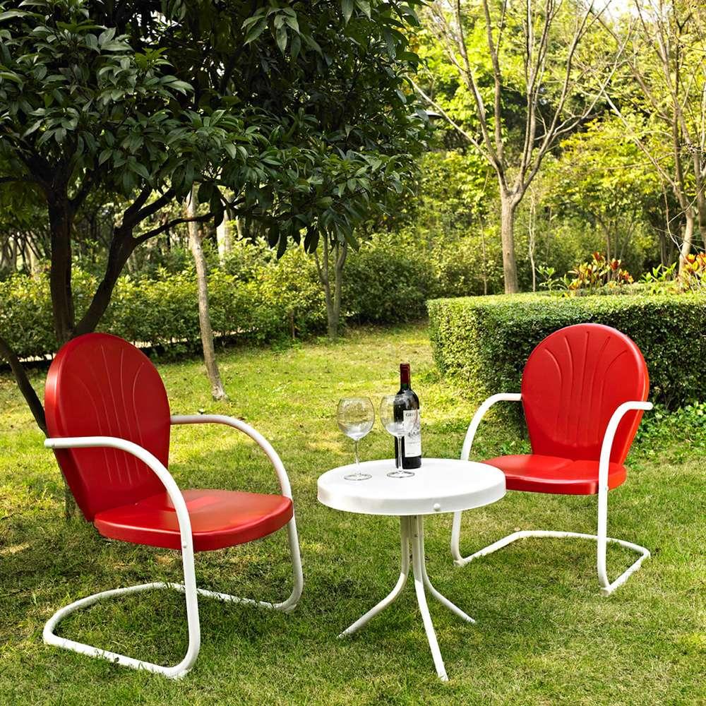 Crosley Furniture - Griffith 3 Piece Metal Outdoor Conversation Seating Set - Two Chairs in Red Finish with Side Table in White Finish - KO10004RE veiw 1