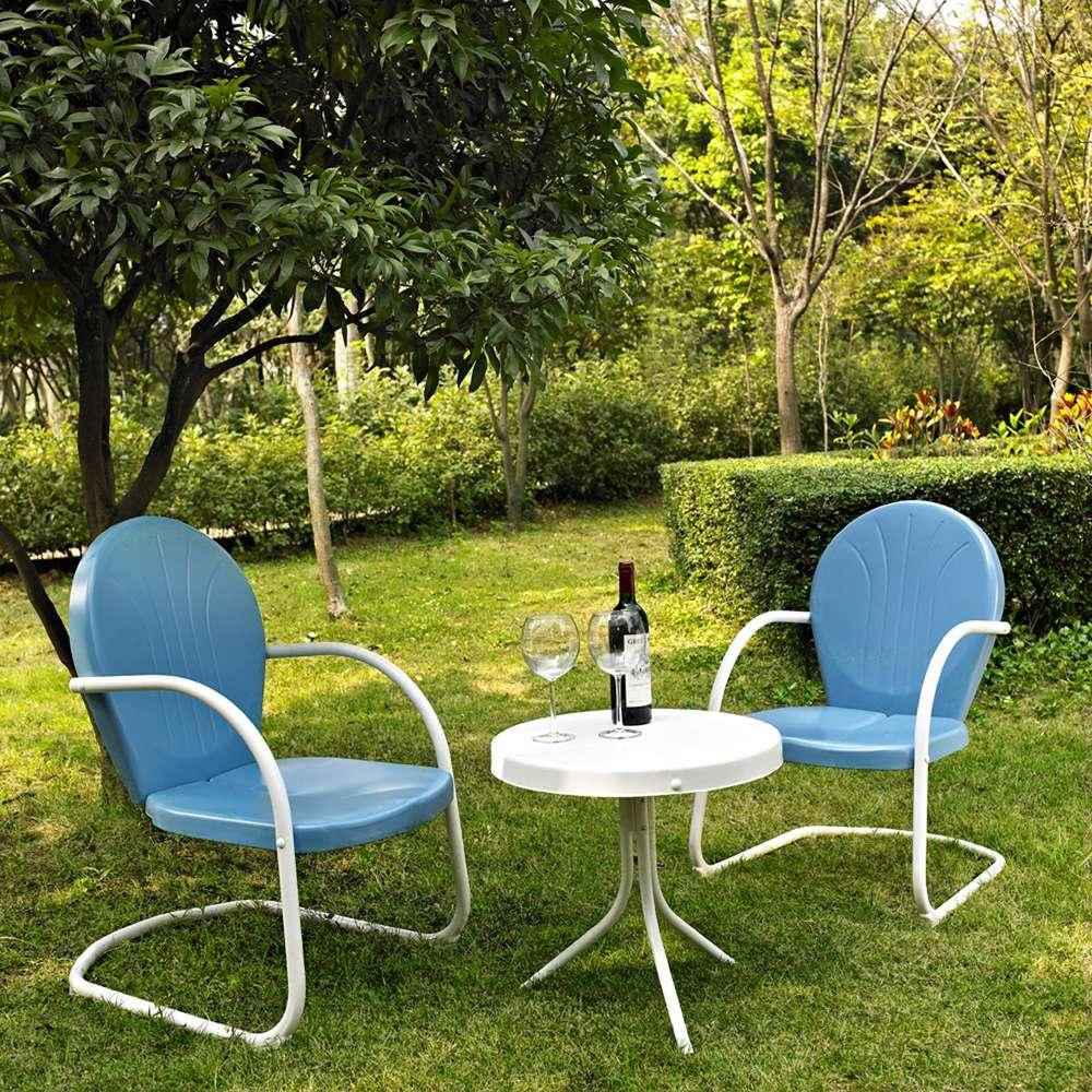 Crosley Furniture - Griffith 3 Piece Metal Outdoor Conversation Seating Set - Two Chairs in Sky Blue Finish with Side Table in White Finish - KO10004BL veiw 1