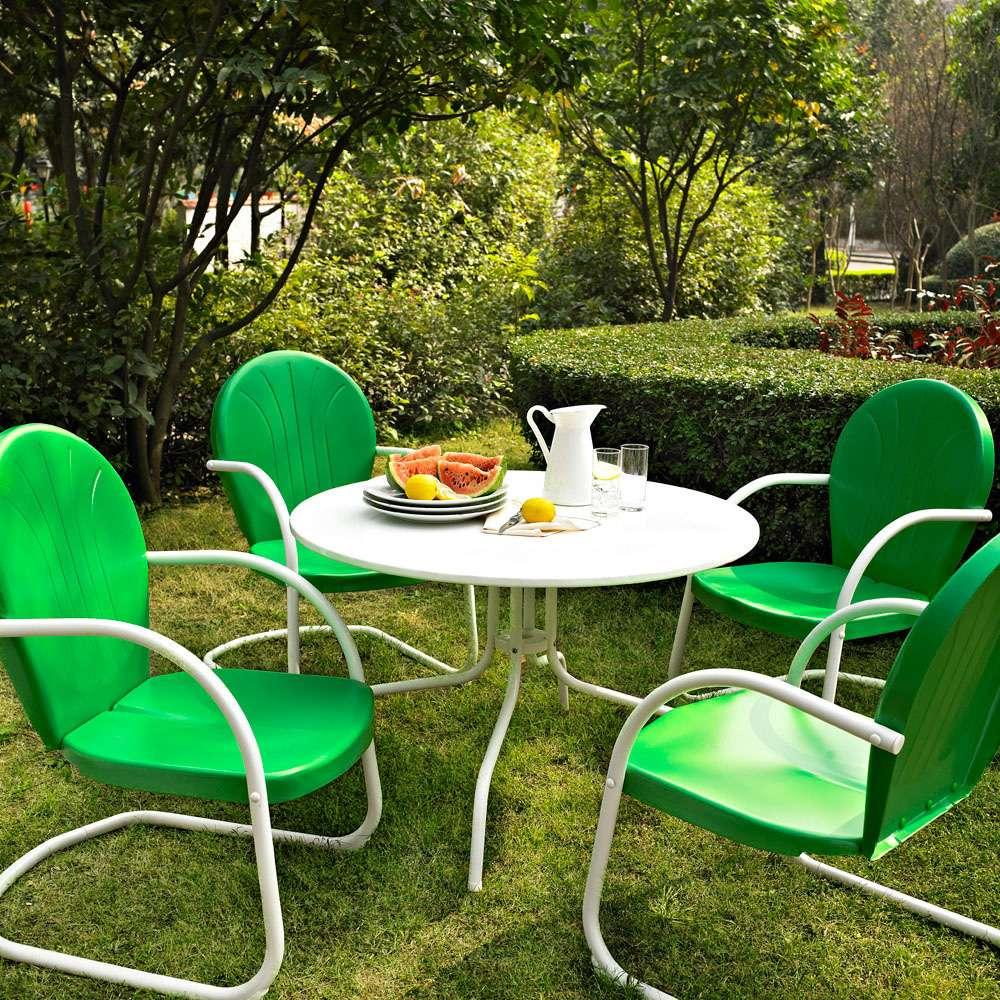 Crosley Furniture - Griffith Metal 40in Five Piece Outdoor Dining Set - 40in Dining Table in White Finish with Grasshopper Green Finish Chairs - KOD1001WH veiw 1