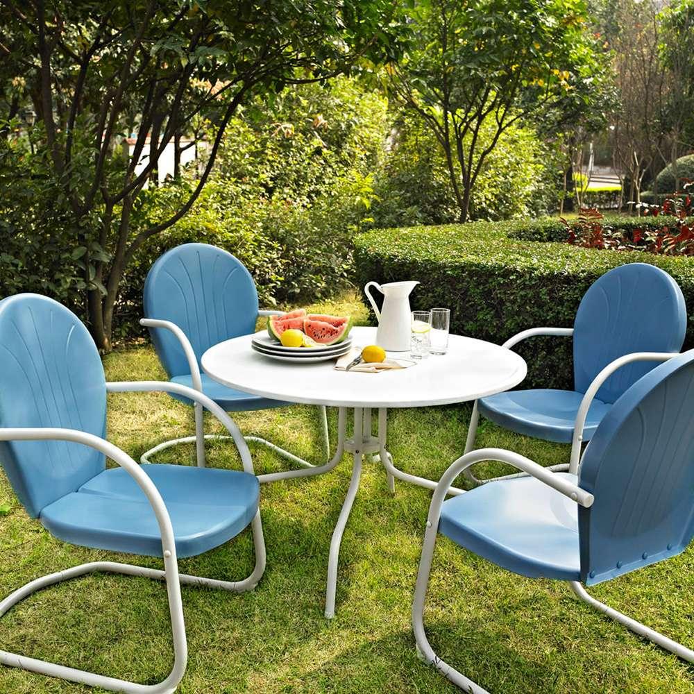Crosley Furniture - Griffith Metal 40in Five Piece Outdoor Dining Set - 40in Dining Table in White Finish with Sky Blue Finish Chairs - KOD1002WH veiw 1