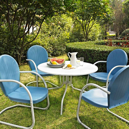 Crosley Furniture - Griffith Metal 40in Five Piece Outdoor Dining Set - 40in Dining Table in White Finish with Sky Blue Finish Chairs - KOD1002WH veiw 1
