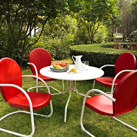 Crosley Furniture - Griffith Metal 40in Five Piece Outdoor Dining Set - 40in DiningTable in White Finish with Red Finish Chairs - KOD1003WH veiw 1