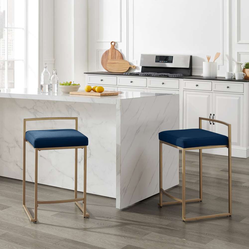Crosley Furniture - Harlowe 2-Piece Counter Height Bar Stool Set Navy/Gold - 2 Stools - CF501924-NV veiw 3