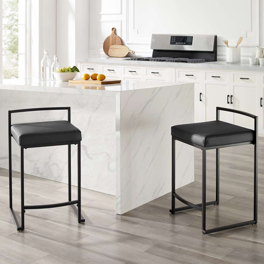 Crosley Furniture Harlowe 2Pc Counter Stool Set Black/Matte Black - 2 Stools - CF501924-BK veiw 2