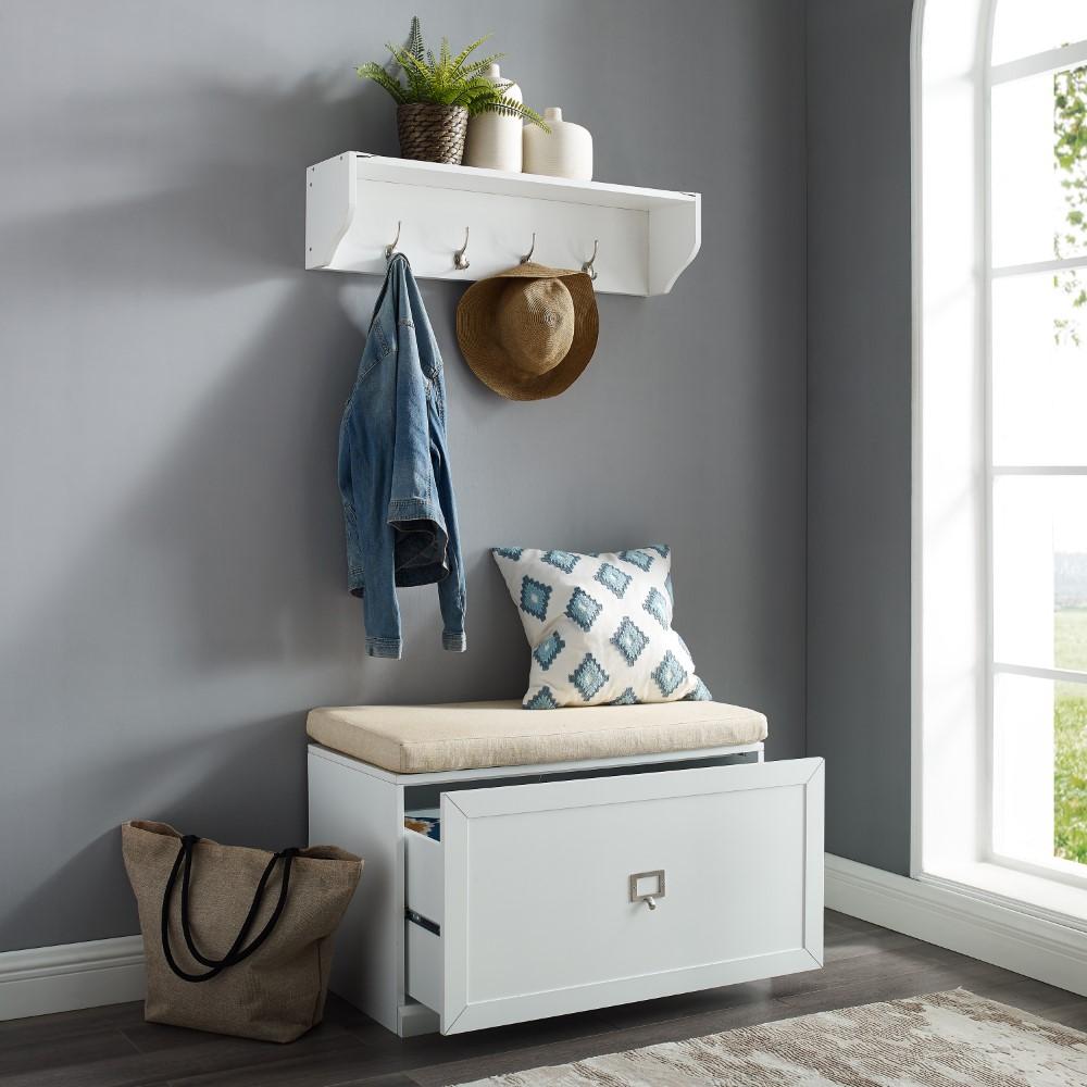 Crosley Furniture - Harper 2 Piece Entryway Set White - Bench & Shelf - KF31013WH veiw 9