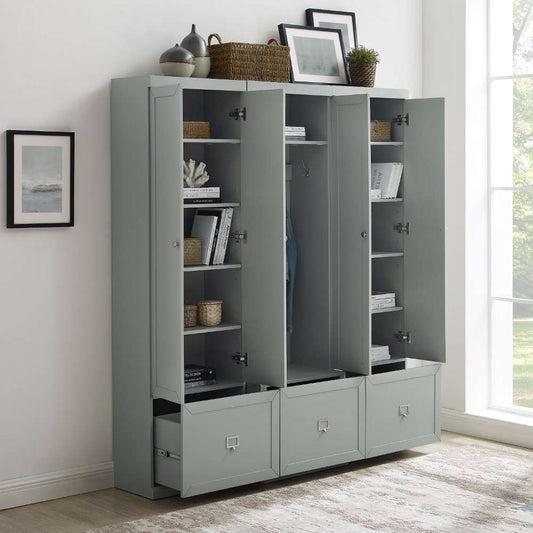 Crosley Furniture - Harper 3Pc Entryway Set Gray - Hall Tree and 2 Pantry Closets - KF31012GY veiw 2