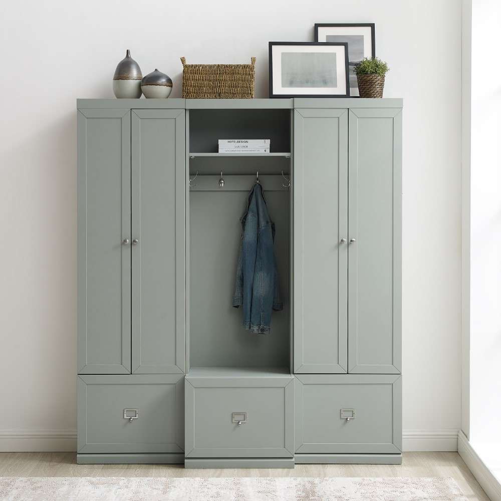 Crosley Furniture - Harper 3Pc Entryway Set Gray - Hall Tree and 2 Pantry Closets - KF31012GY veiw 3