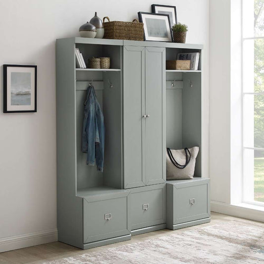 Crosley Furniture - Harper 3Pc Entryway Set Gray - Pantry Closet and 2 Hall Trees - KF31011GY veiw 1