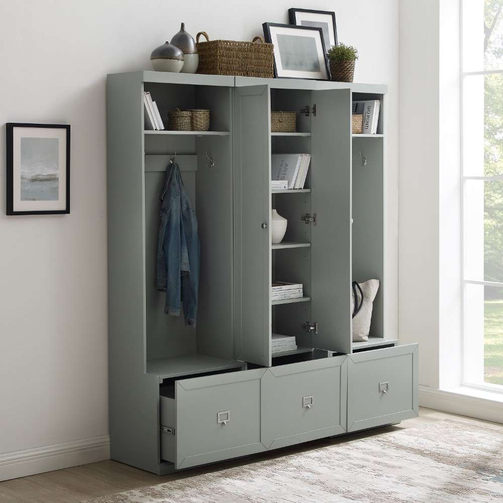 Crosley Furniture - Harper 3Pc Entryway Set Gray - Pantry Closet and 2 Hall Trees - KF31011GY veiw 2