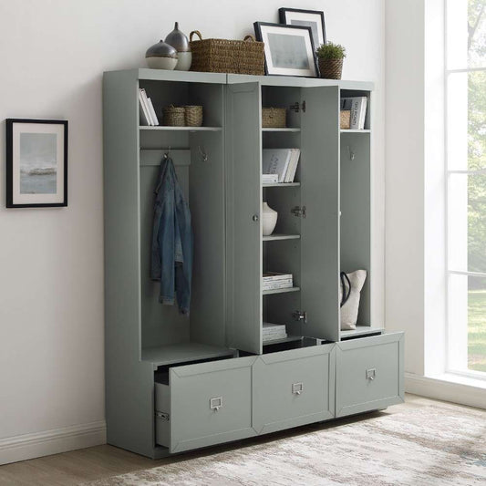 Crosley Furniture - Harper 3Pc Entryway Set Gray - Pantry Closet and 2 Hall Trees - KF31011GY veiw 2